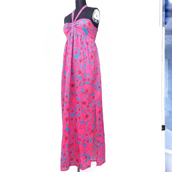 Xirena Barbiecore Adley Floral Halter Vacation Vibrant Colors Maxi Dress - Picture 7 of 15